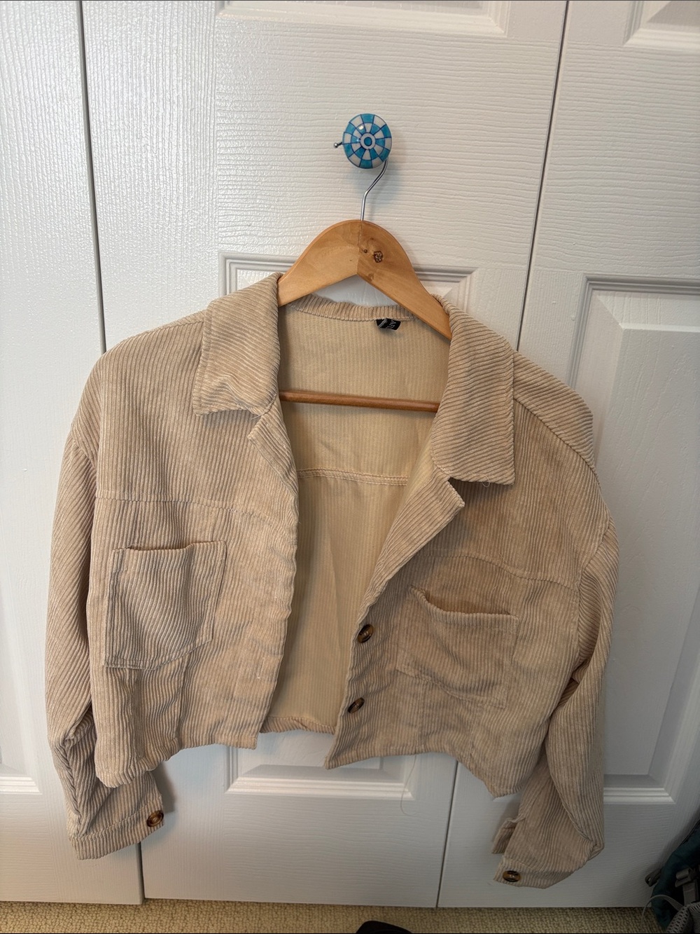 Zaful Beige Cropped Corduroy Jacket